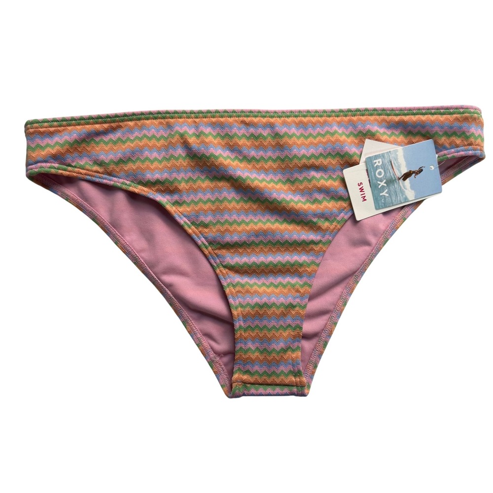 Roxy Wavy Stripe Moderate Bikini Bottoms Multicolor Zigzag XL